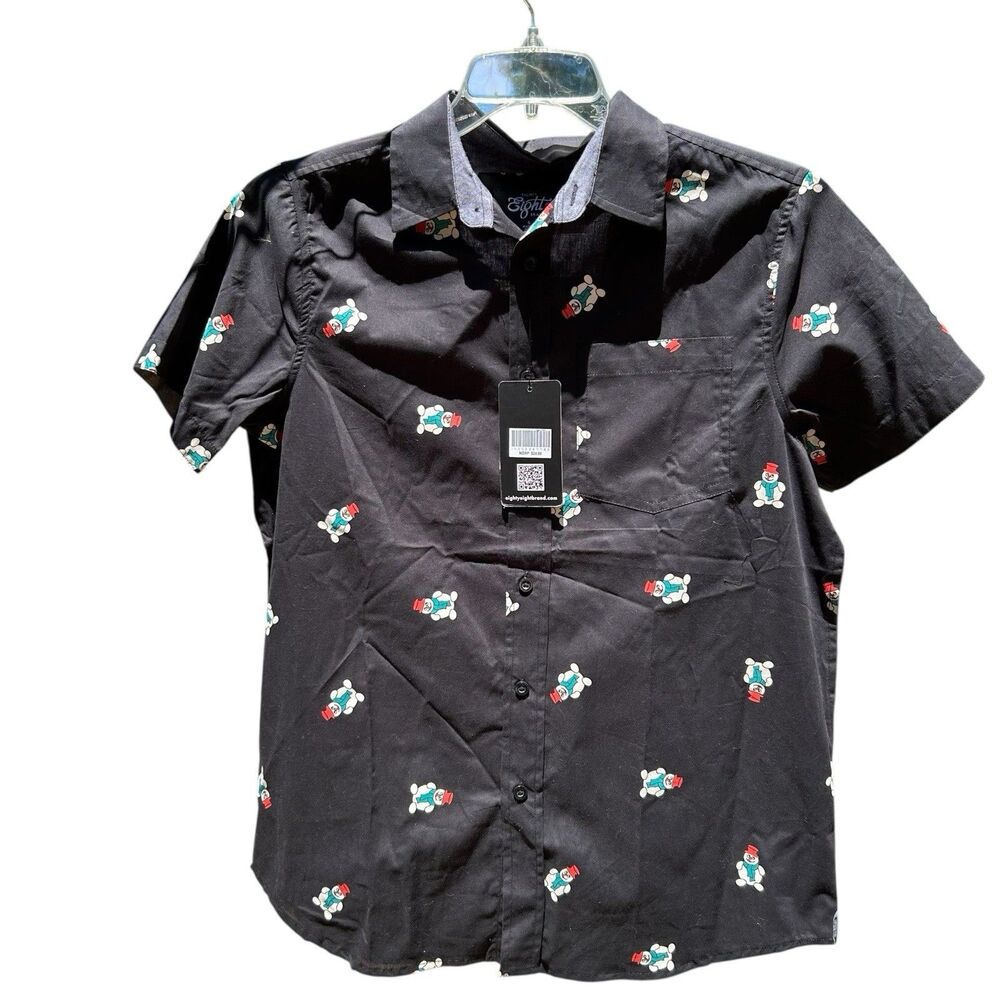 NEW Eighty Eight Christmas Button Up Shirt Holiday Snowman Short Sleeve - Mens S